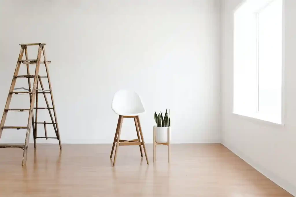 A ladder in a living room.